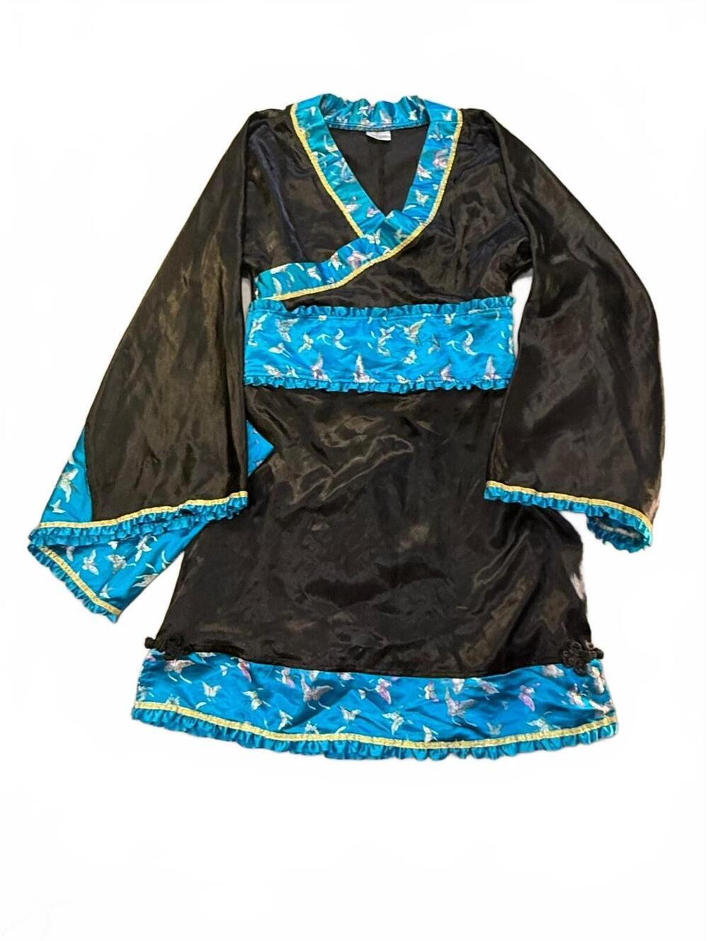 Medium Black Blue Asian Inspired Satin Costume Dress